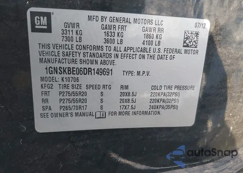 2013 Chevrolet Tahoe Lt from USA, damaged, VIN 1GNSKBE06DR149691